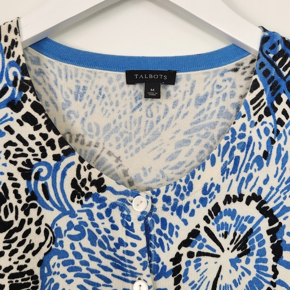 Talbots Sweater Size M Blue Black Abstract Cardigan Button Up Lightweight - Picture 3 of 6